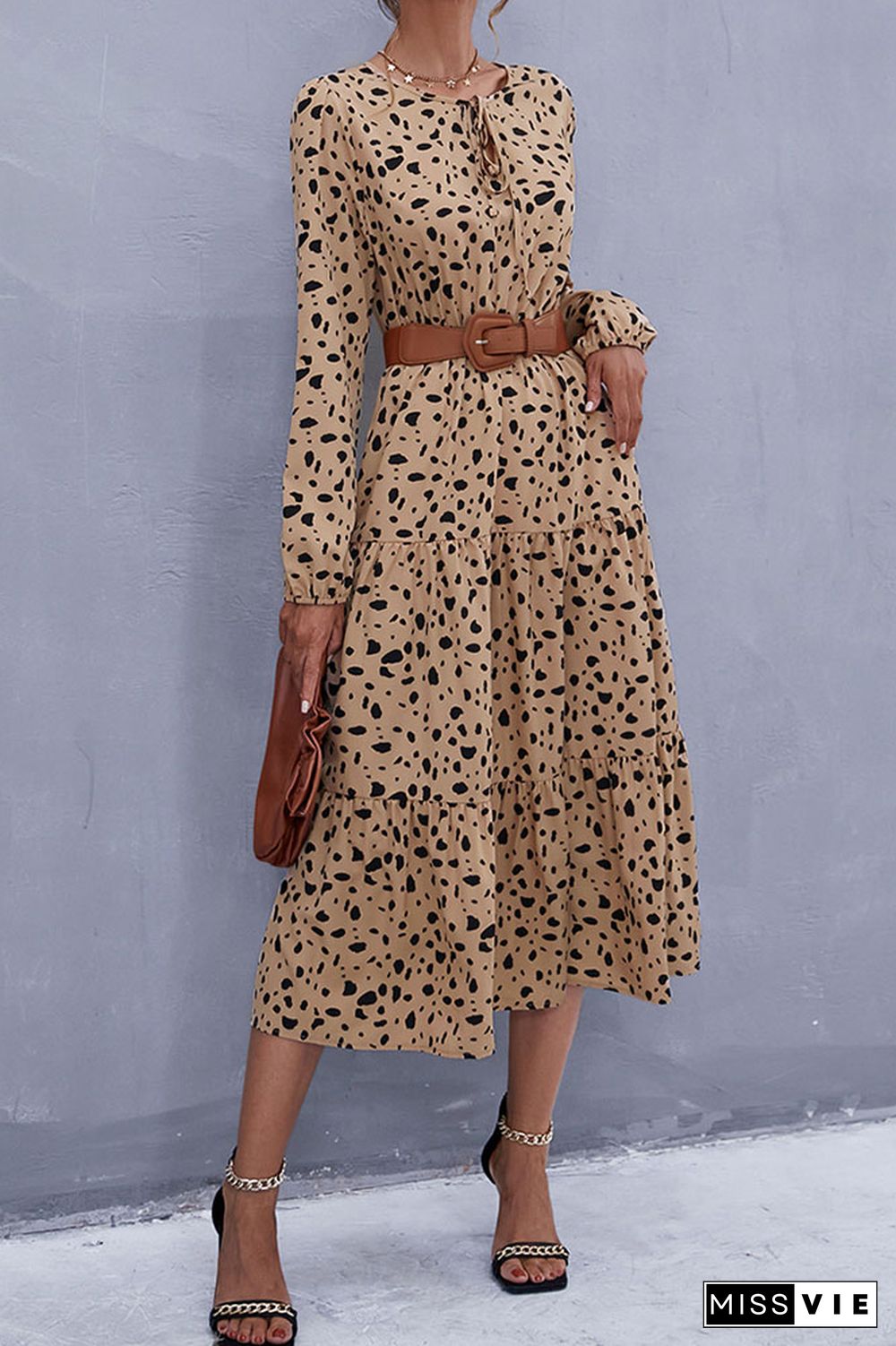 Leopard Print Long Sleeve Dress Wholesale