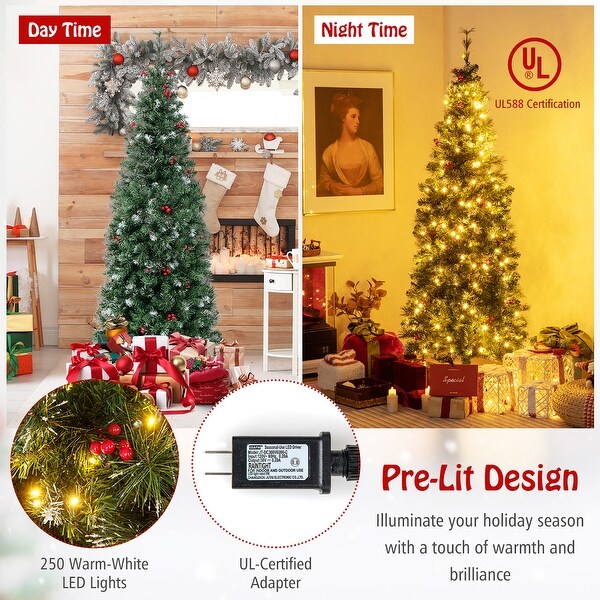 Gymax 5/6/7/8/9 FT PreLit Artificial Christmas Tree Hinged Slim