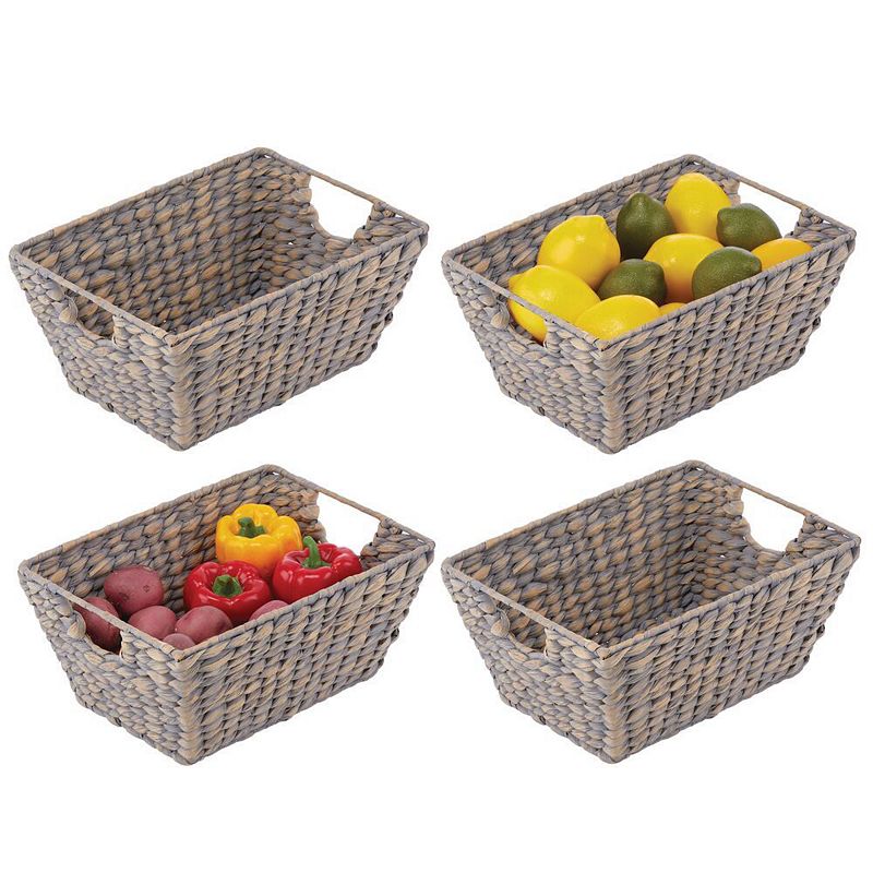 mDesign 12 x 9 x 6 Natural Hyacinth Stackable Pantry Bin Basket - 4 Pack