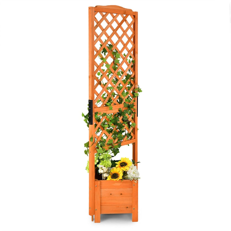 Wooden Raised Garden Bed 71¡± High Planter with Trellis for Plant Flower Climbing Pot Hanging