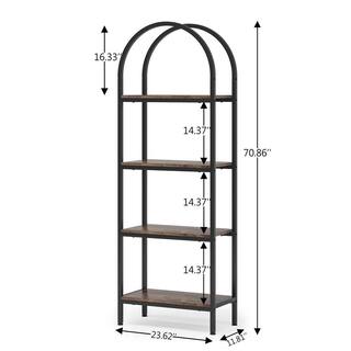 TRIBESIGNS WAY TO ORIGIN Jannelly 23.62 in. Brown Wood and Black Metal 4tier Radial Corner Shelves Bookcase Storage Rack Plant Stand HD-J0031-WZZ