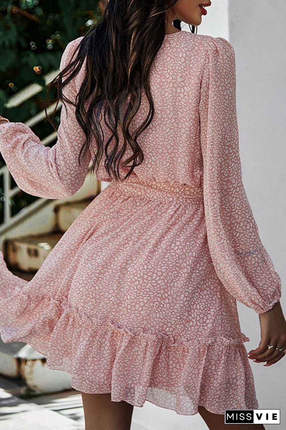 Lace-Up Floral Printed Ruffle Dress