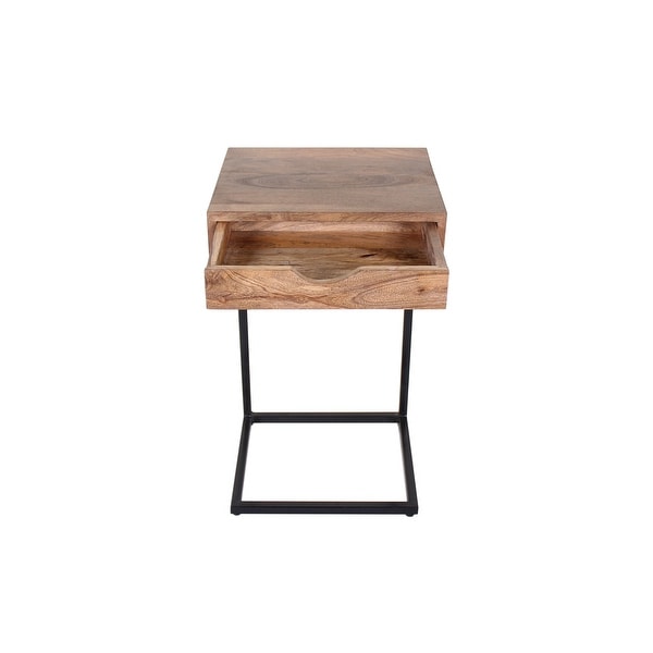 Preda Modern Mango Wood and Iron Accent C Table with Storage Drawer