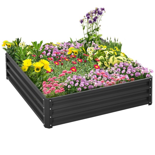 Outsunny 4' X 4' X 1' Galvanized Raised Garden Bed， Planter Raised Bed With Steel Frame For Vegetables， Flowers， Plants And Herbs