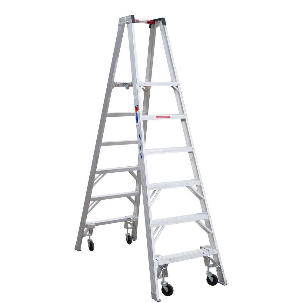 Werner 12 ft. Reach Aluminum Platform Twin Step Ladder with Casters 300 lb. Load Capacity Type IA Duty Rating PT376-4C