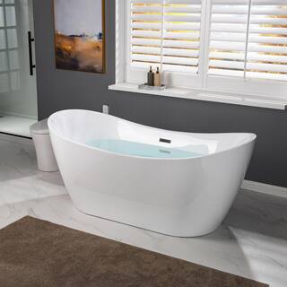 WOODBRIDGE Bayfield 67 in. Acrylic FlatBottom Double Slipper Bathtub with Matte Black Overflow and Drain Included in White HBT5577