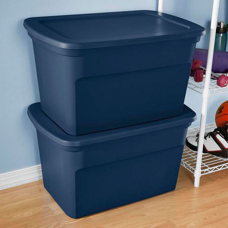 Sterilite Classic Lidded Stackable 30 Gal Storage Tote Container， Blue， 6 Pack