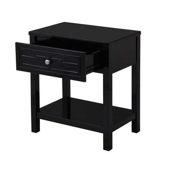 Wooden End Side Table Nightstand with Glass Top and Drawer