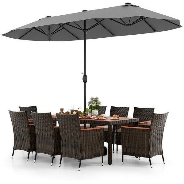 9 Piece Outdoor Dining Set with 15 Feet DoubleSided Twin Patio Umbrella