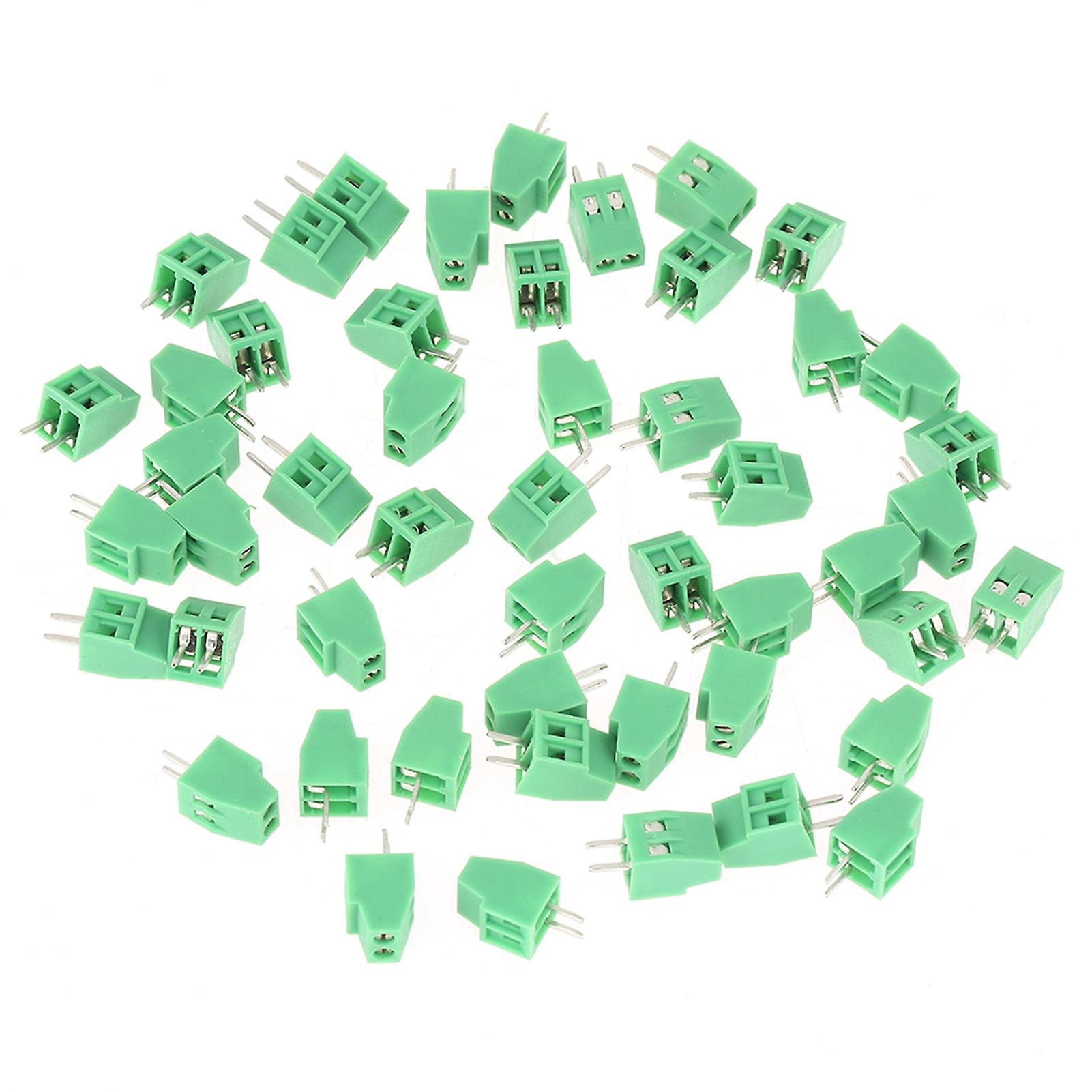 50pcs/set 2 Pin 2.54mm Pitch Green Pcb Universal Screw Terminal Block Connector