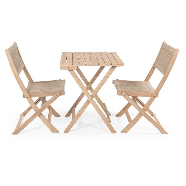 Cadiz Modern Coastal 3Piece Acacia Wood Outdoor Folding Bistro Set，by JONATHAN Y