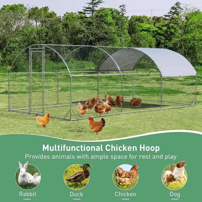 19 FT Large Metal Chicken Coop Walk-in Dome Poultry Cage Hen Run House Rabbits Habitat Cage with Cover