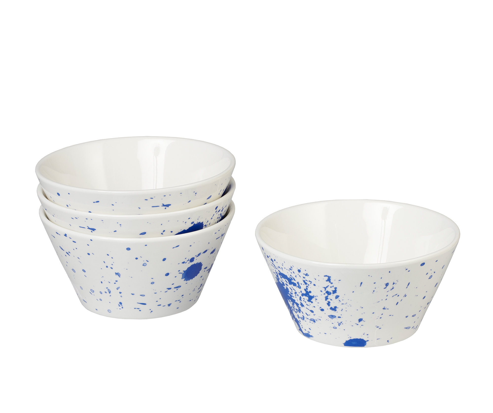 Servappetit Set of 4，  Ceramic Bowls， 23 oz， White with a Splash of Blue， Great for Pasta， Cereal， Rice， Ice Cream or any of your favorites