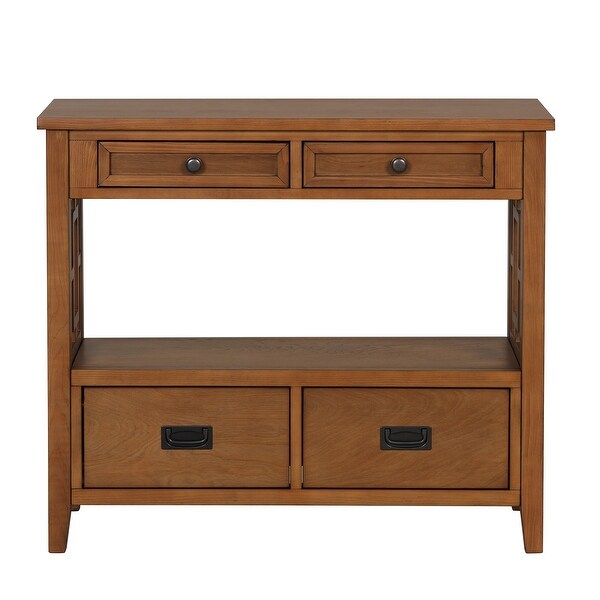 Pine Wood Console Table Entry Sofa Table with 4 Drawers