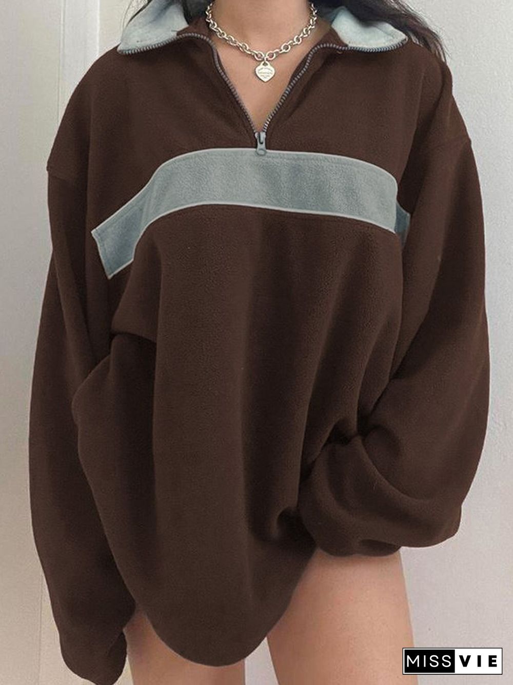 Fleece Patchwork Half Zip Sweatshirt