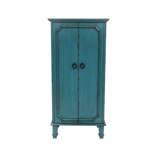 Vintage Turquoise Hand Painted Jewelry Armoire with Antique Drawer Pulls - 13.8 x 19 x 40 inches - - 37152595