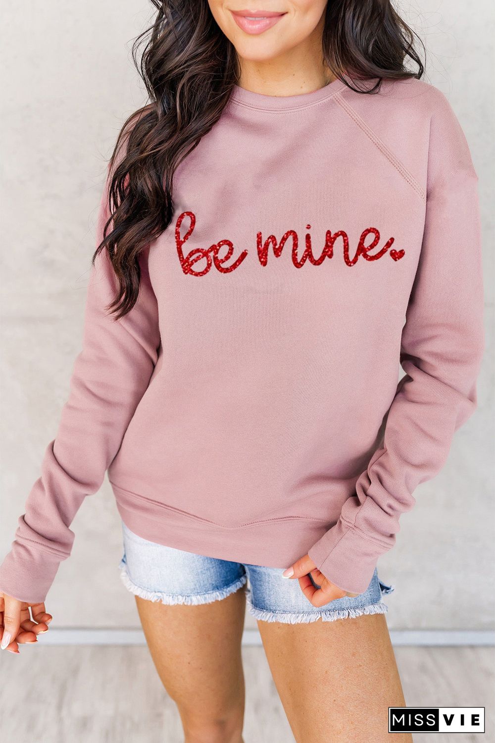 Pink Be Mine Glitter Pattern Print Pullover Sweatshirt