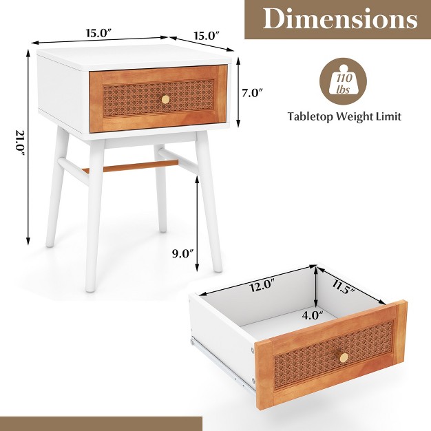 Costway Nightstand Modern Bedside End Table With Storage Drawer amp Solid Wood Legs