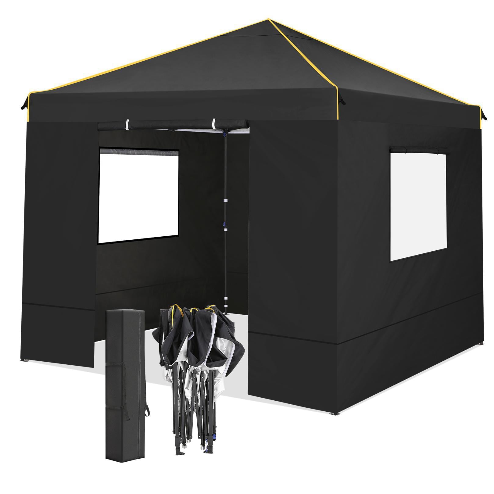 Likein 10x10 Pop Up Canopy Tent with 4 Removable Sidewalls, Waterproof Commercial Instant Gazebo Tent Outdoor Canopy Tents for Party/Exhibition/Picnic with Carry Bag, 4 Stakes and Ropes (Black)