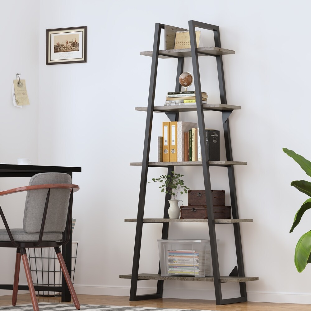 Bookshelf 5 Tier Industrial Wood