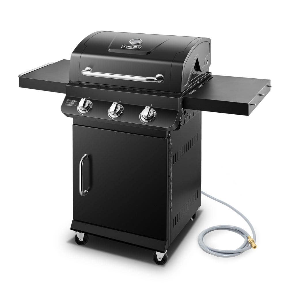 DynaGlo Premier 3Burner Natural Gas Grill in Black with Folding Side Tables