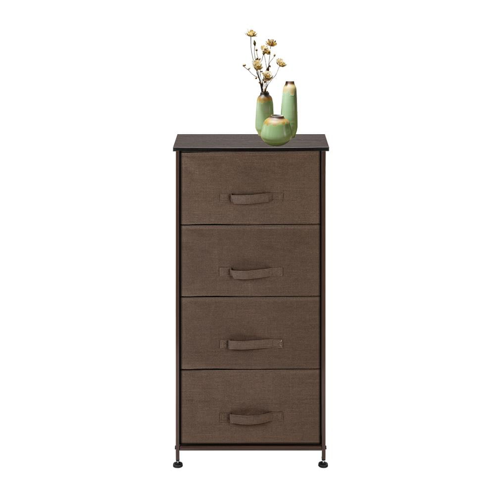 Ktaxon 4-Drawer Fabric Storage Organizer Unit Side Table Dresser Cabinet,Linen/Gray/Brown