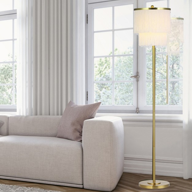 Emme Polished Metal Floor Lamp With Fringe Shade River Of Goods