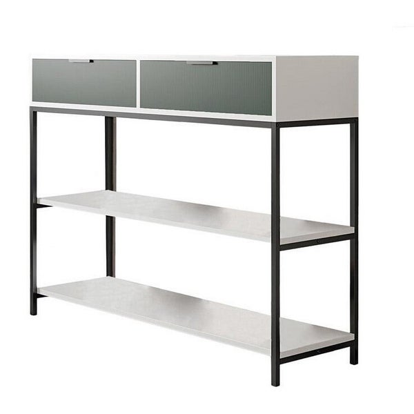 39 Inch Console Sideboard Table with Shelves and Drawer， White， Green - 39L x 11.5W x 31.5H， in inches