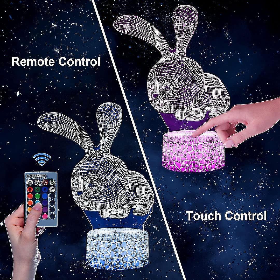 3d Night Light For Kids Bunny 3d Illusion Lamp With 16 Colors Changing Touch Switch