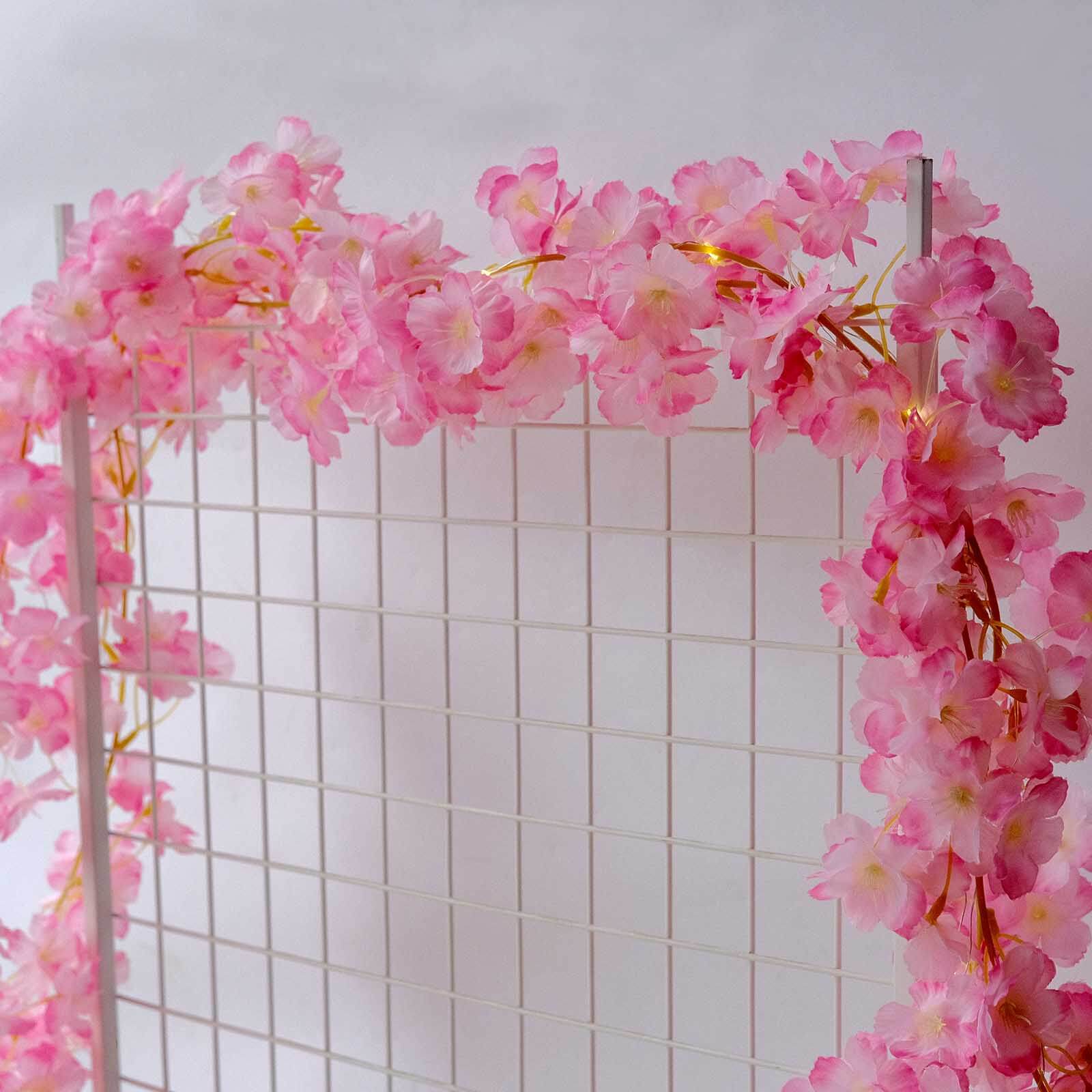 Pink Artificial Cherry Blossom Garland LED Fairy Lights, Warm White 20 LEDs Battery Operated Hanging String Lights - 6ft