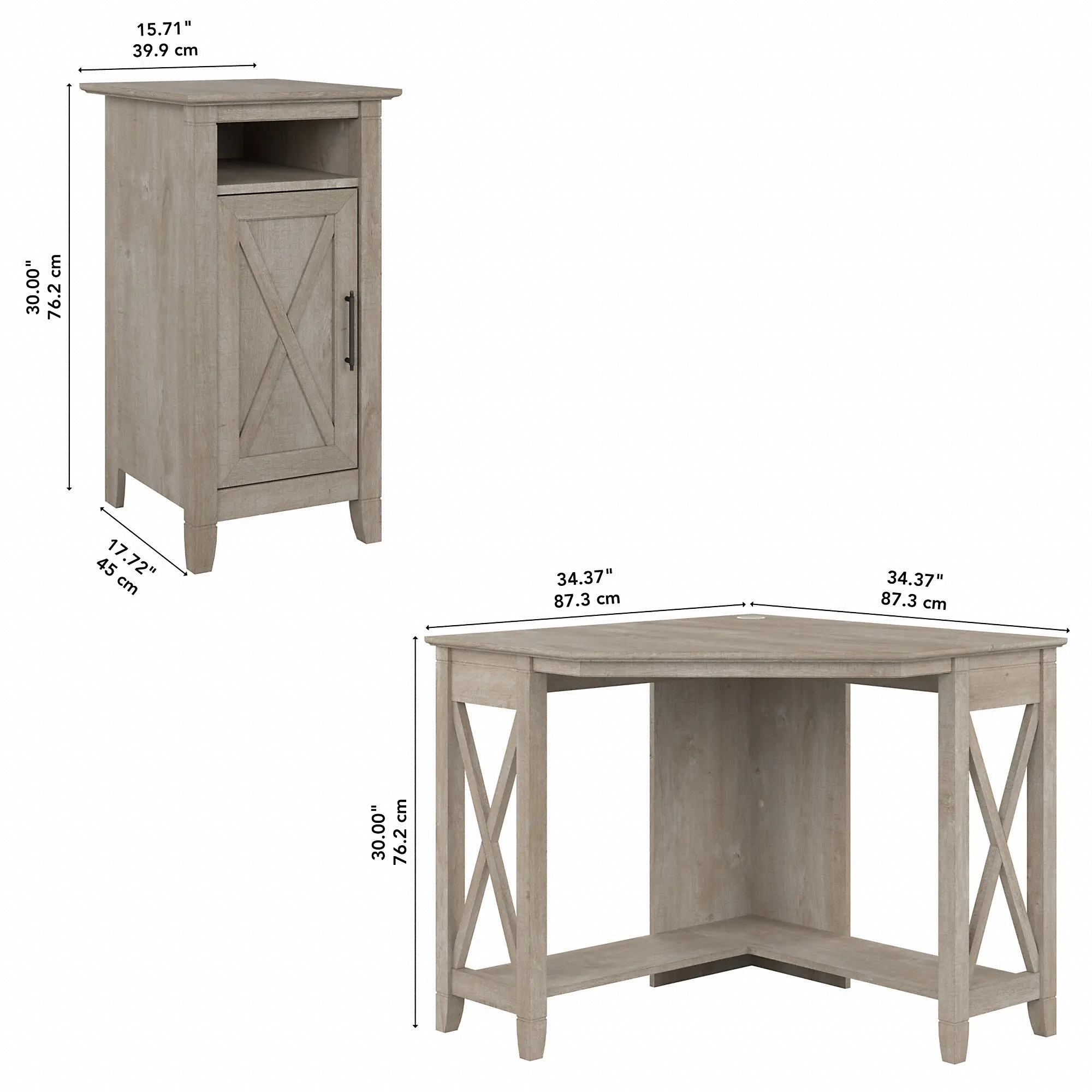 Key West Washed Gray Corner Desk and Storage Cabinet