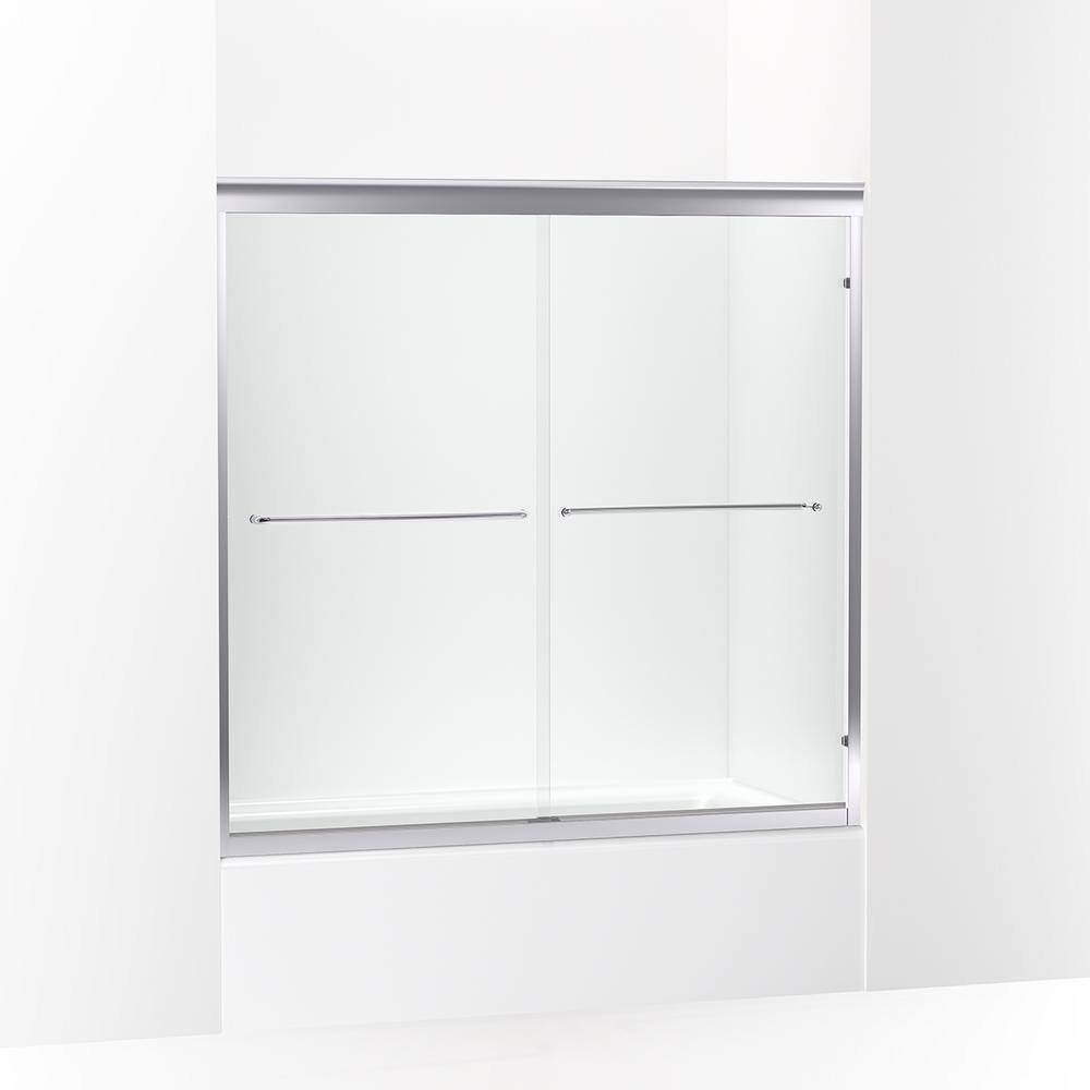 KOHLER Fluence 59.625 in. W x 58 in. H Sliding Frameless Tub Door in Bright Polished Silver with Crystal Clear Glass K-702200-6L-SHP