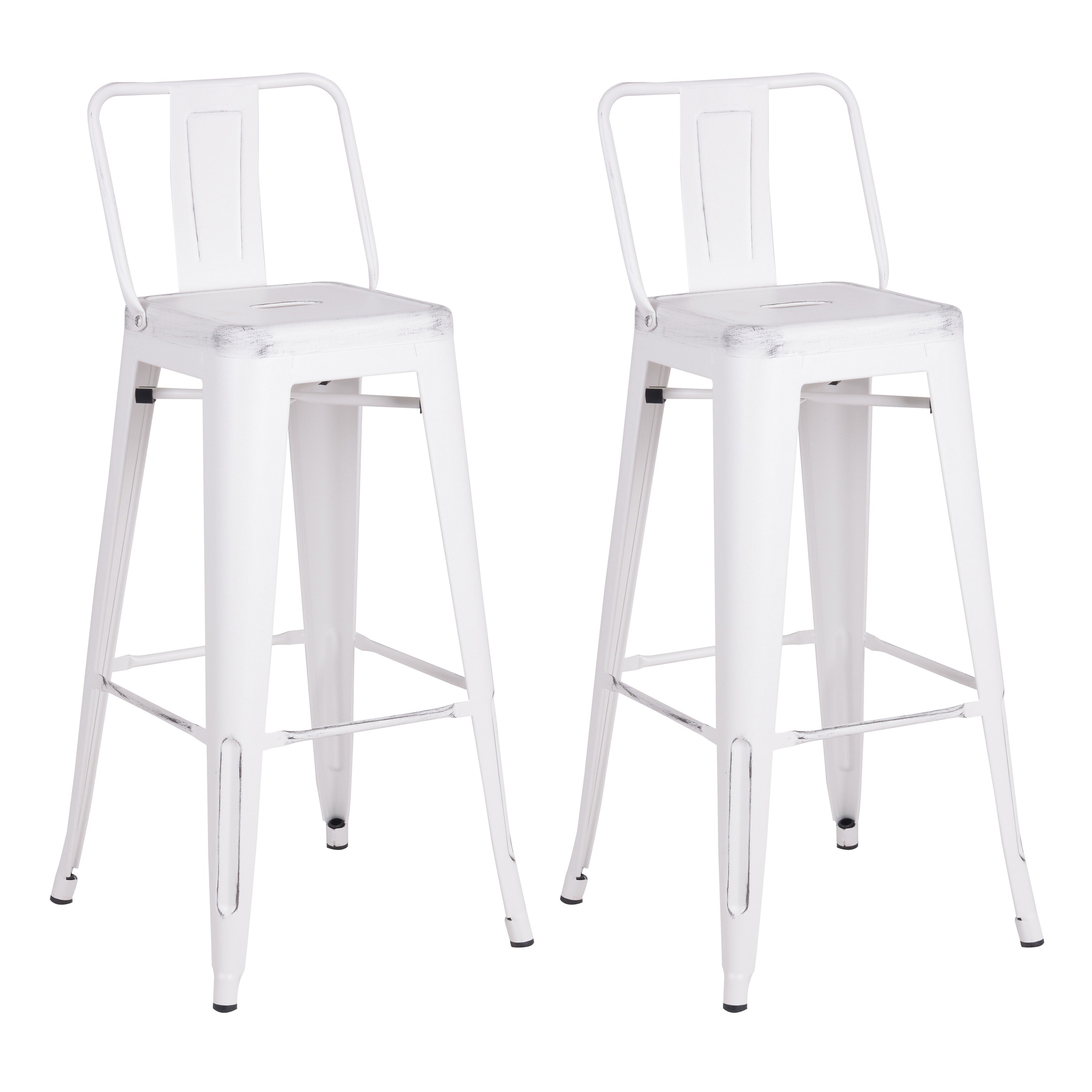 White Vintage Industrial Steel Bar Stools (Set of 2)