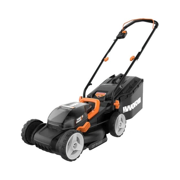 Worx Wg779 40v Powershare 14in Cordless Lawn Mower Compatible Bag And Mulch Intellicut Compact Storage Batteries And Charger Included