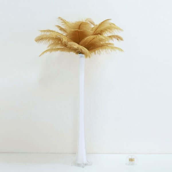 12 Pack Gold Natural Plume Real Ostrich Feathers, DIY Centerpiece Fillers 13