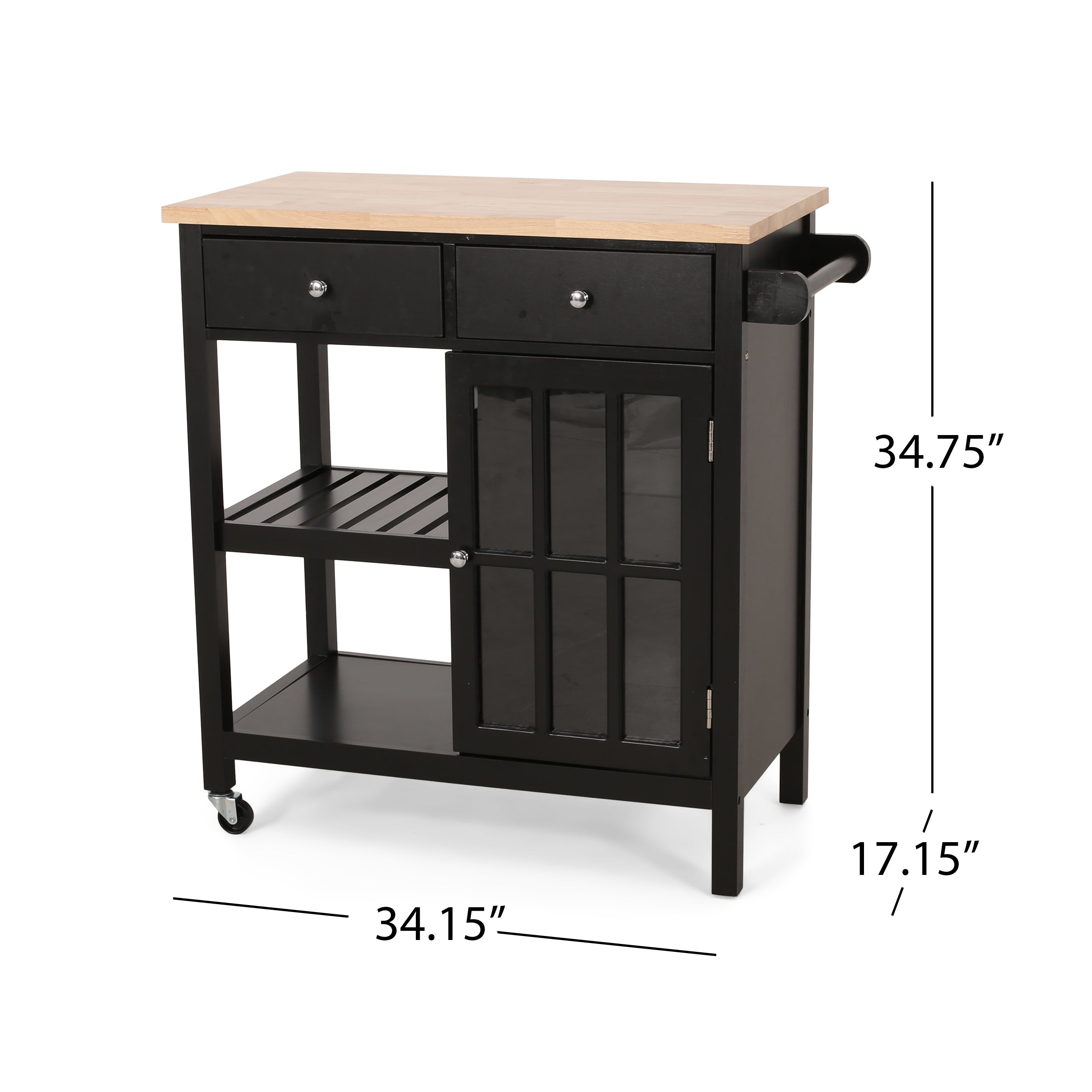 Aidah Contemporary Kitchen Cart with Wheels， Black and Natural