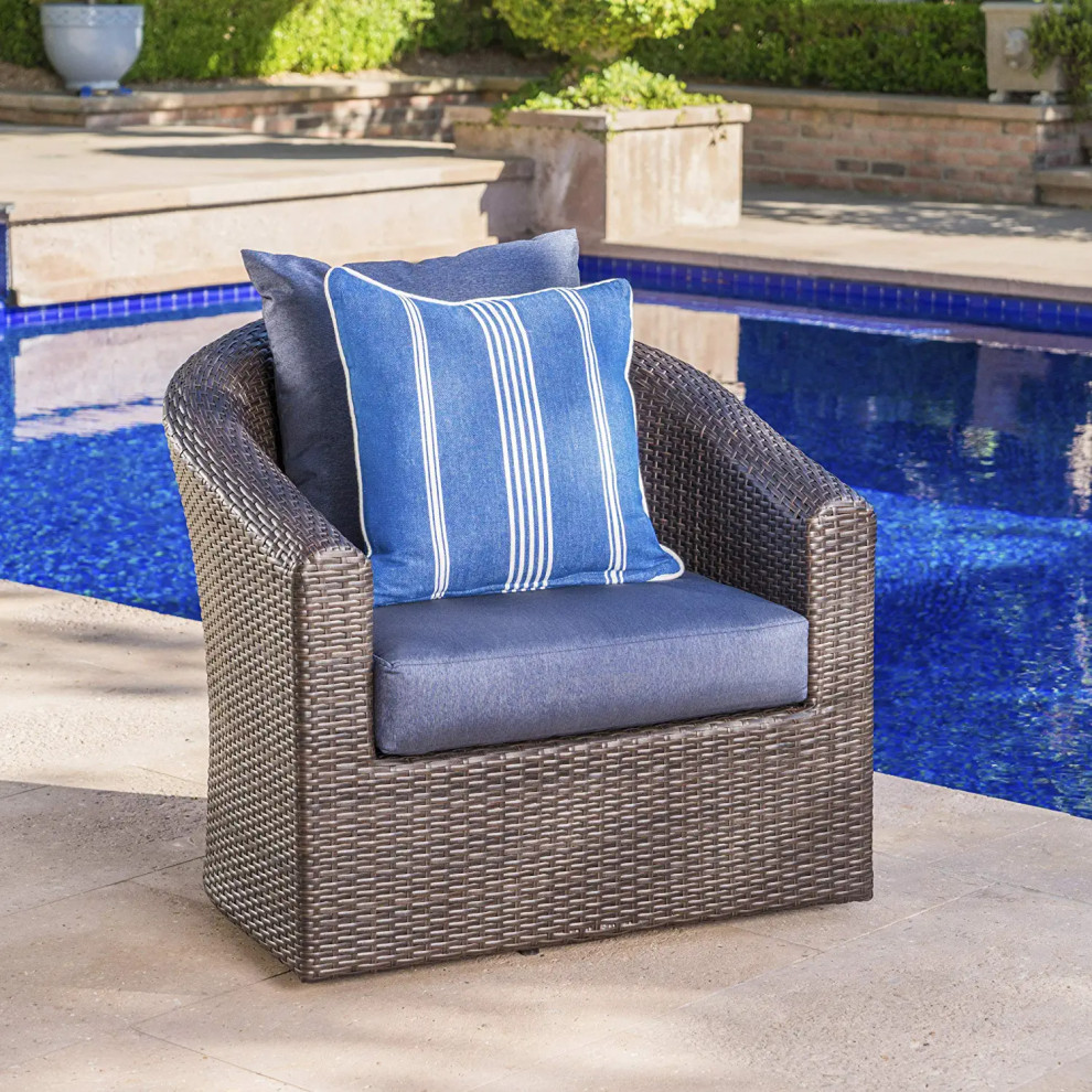 Patio Lounge Chair  Wicker Aluminum Frame With Swivel Padded Seat  ampRound Back   Tropical   Outdoor Lounge Chairs   by Decor Love  Houzz