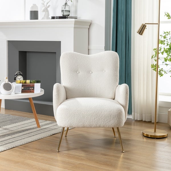 Contemporary Teddy Velvet Arm Chair， Comfortable Accent Chair with Golden Metal Legs and High Back for Living Room Bedroom