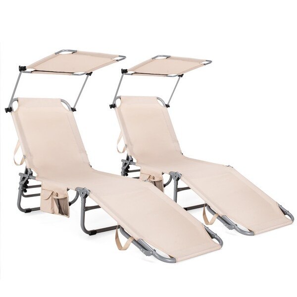 Outdoor Recliner Chair with 5 Adjustable Positions and Canopy Shade