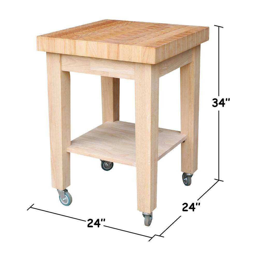 International Concepts Unfinished Kitchen Cart with Shelf WC-2424