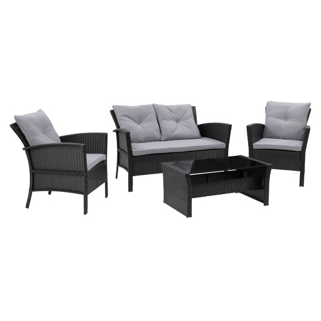 4pc Cascade Wicker Rattan Patio Set With Cushions Gray Corliving