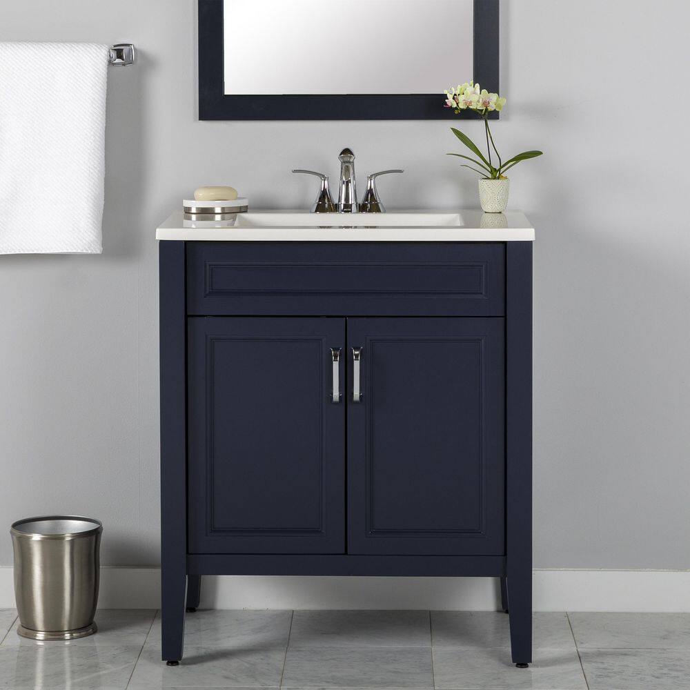 Home Decorators Collection Skylark 30.25 in. W x 18.75 in. D Bath Vanity in Blue with Cultured Marble Vanity Top in White with Integrated Sink B30X20154