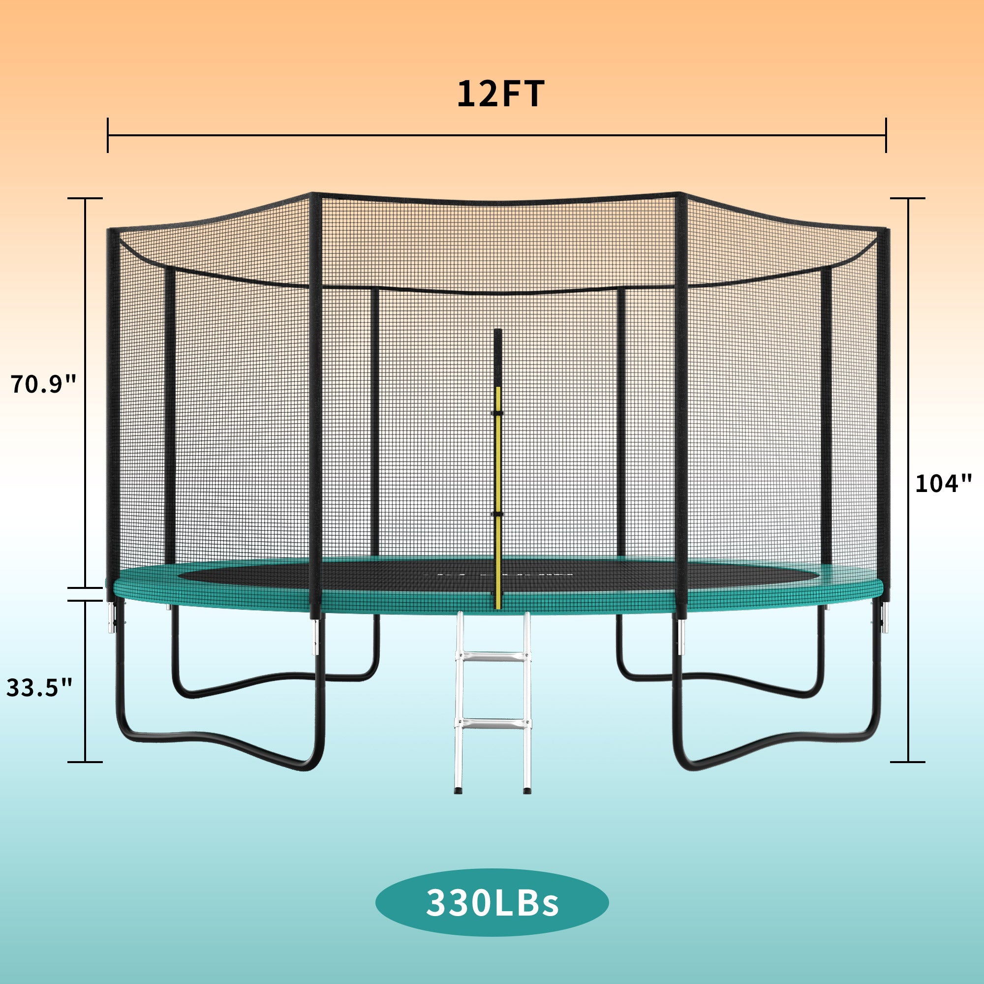 12FT Trampoline with Enclosure Net, Outdoor Trampoline for Kids and Adults, Recreational Trampoline with Ladder, 330LBS Weight Capacity, Backyards, Garden Use