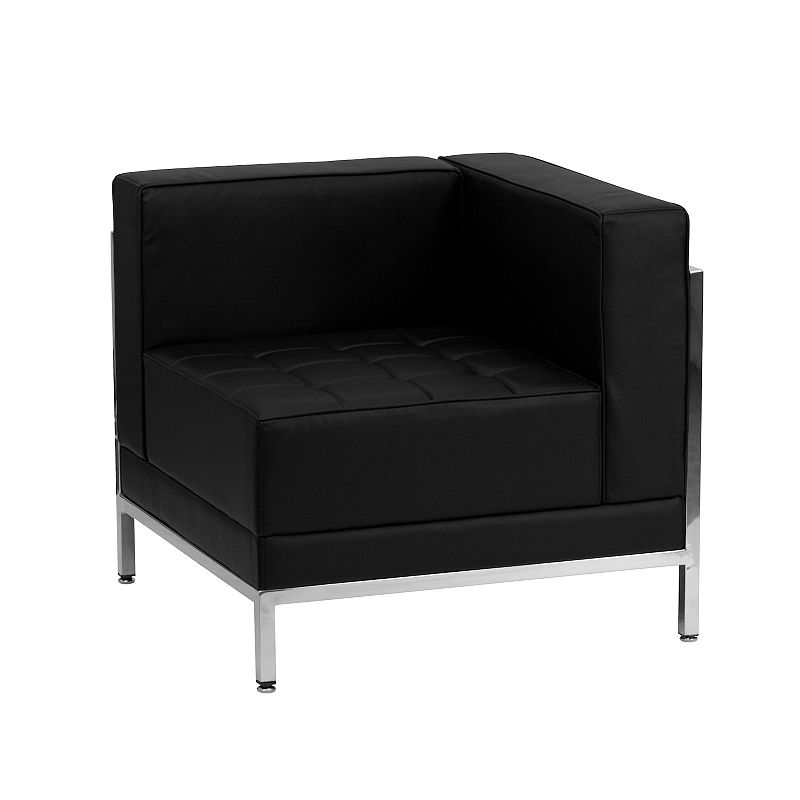 Emma and Oliver Black LeatherSoft Modular Right Corner Chair with Quilted Tufted Seat