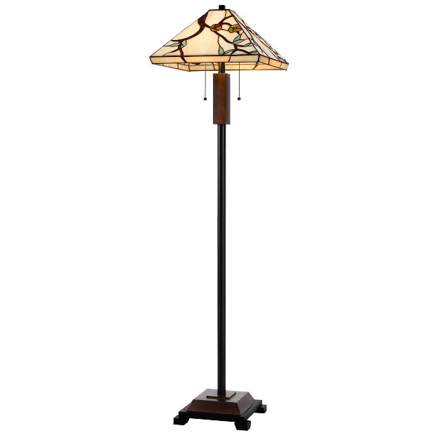 Metal resin Floor Lamp With  Stained Glass Shade Dark Bronze Cal Lighting