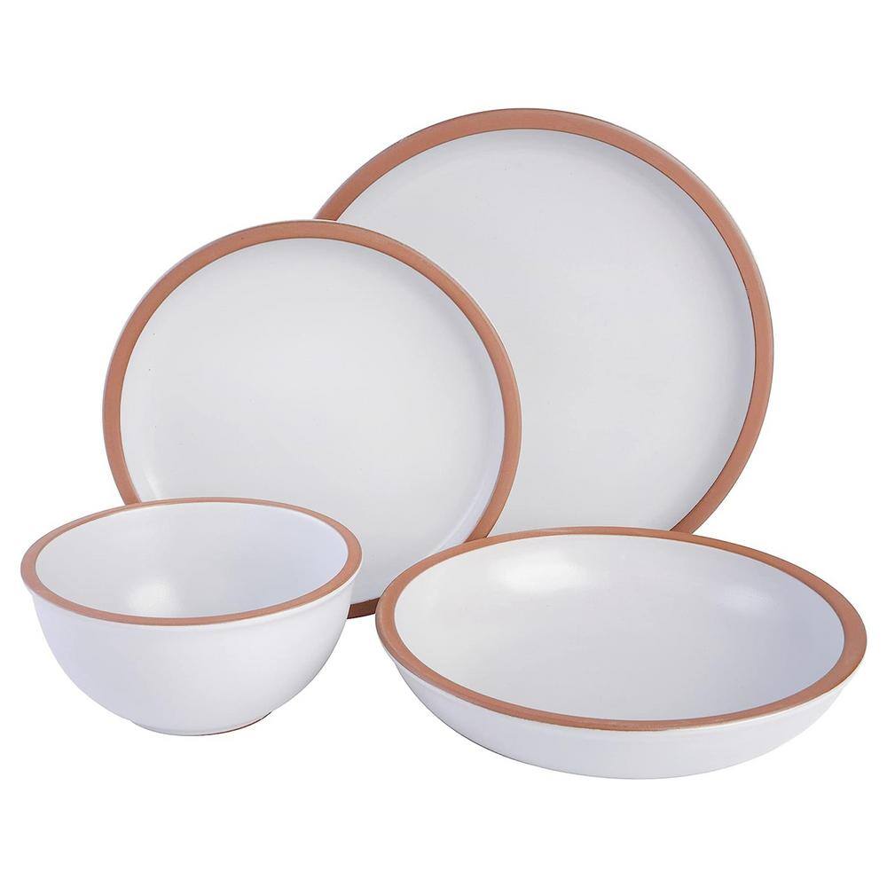 Gibson Lagos 16-Pcs Terracotta Double Bowl Dinnerware Set Service of 4 in Solid Matte White 985120317M