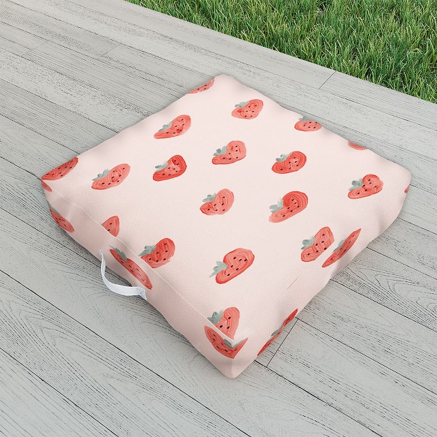 Emanuela Carratoni Strawberries On Pink Outdoor Floor Cushion Deny Designs