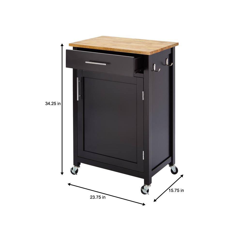 StyleWell Glenville Small Black Rolling Kitchen Cart with Butcher Block Top and Single-Drawer Storage (24 in. W ) SK17787Cr2-BBB