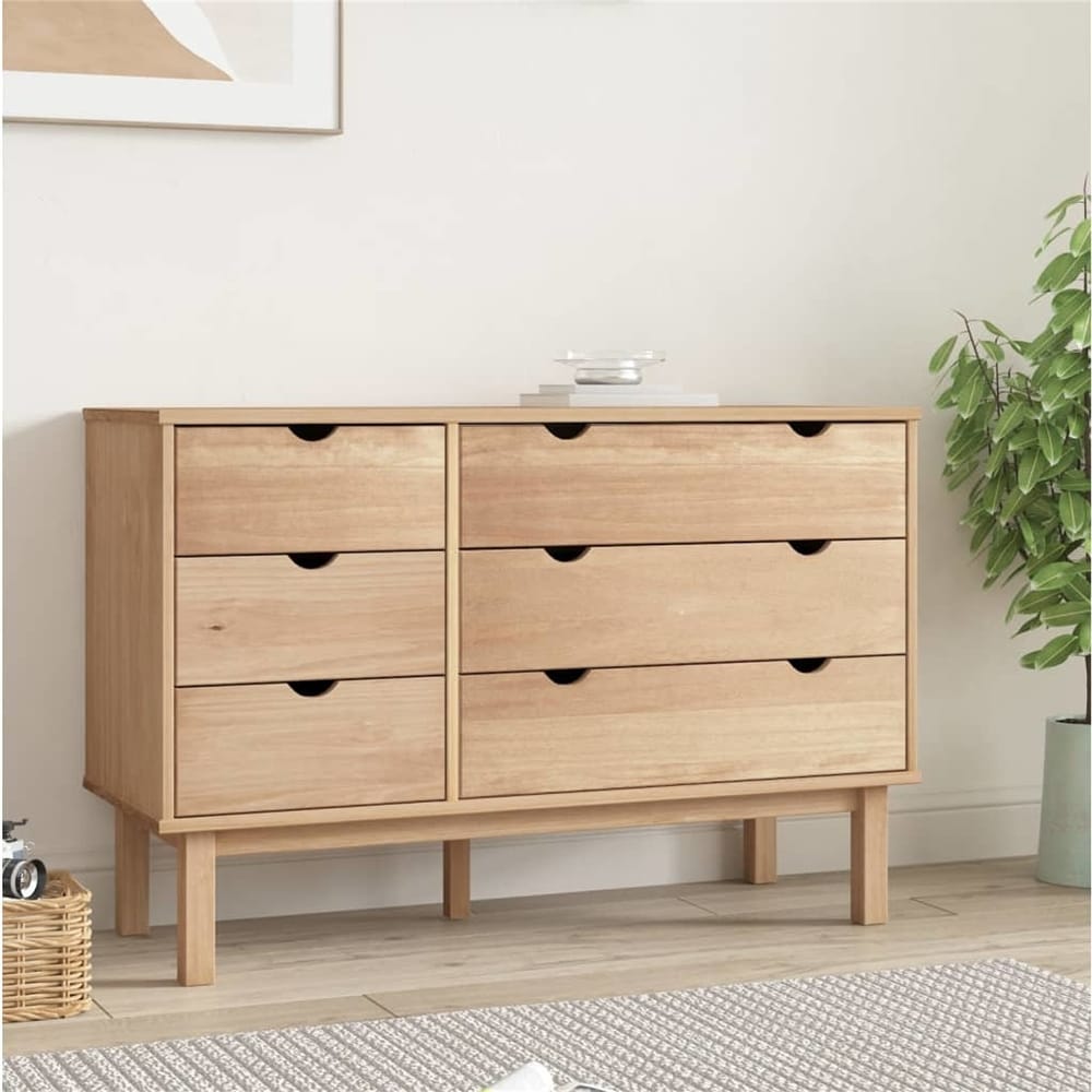 Solid Wood Pine 6 Drawer Cabinet with 4 Wooden Legs