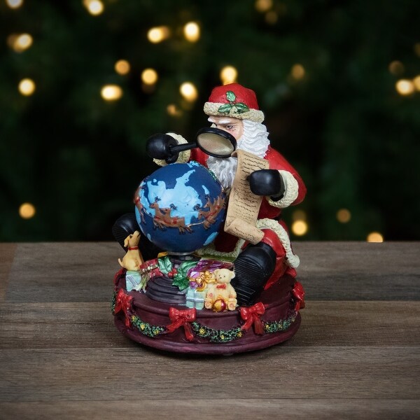 Musical Santa Claus Checking His List with a World Globe Christmas Figure